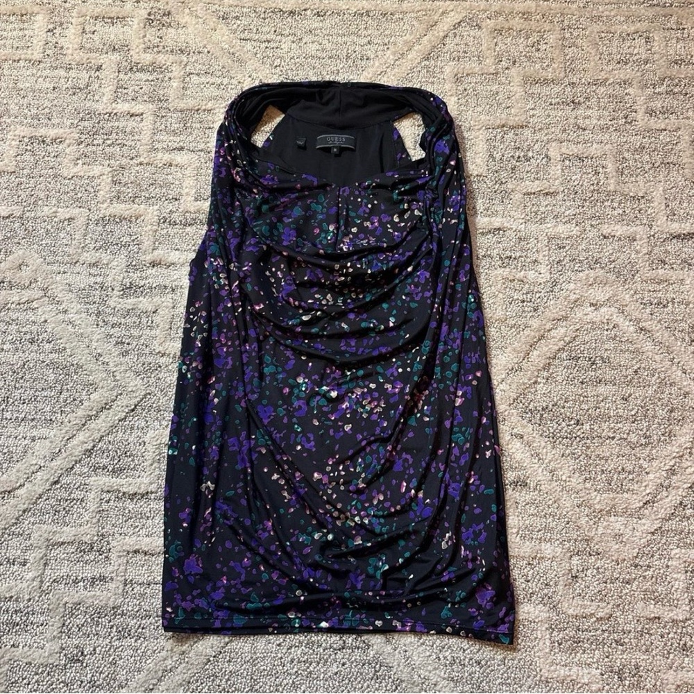 Guess Black Floral Cowl Neck Multicolor Sleeveless Halter Top Size M